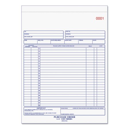 Rediform Purchase Order Book, 8.5 x 11, Letter, 3-Part Carbonless, 50 Sets/Book 1L147